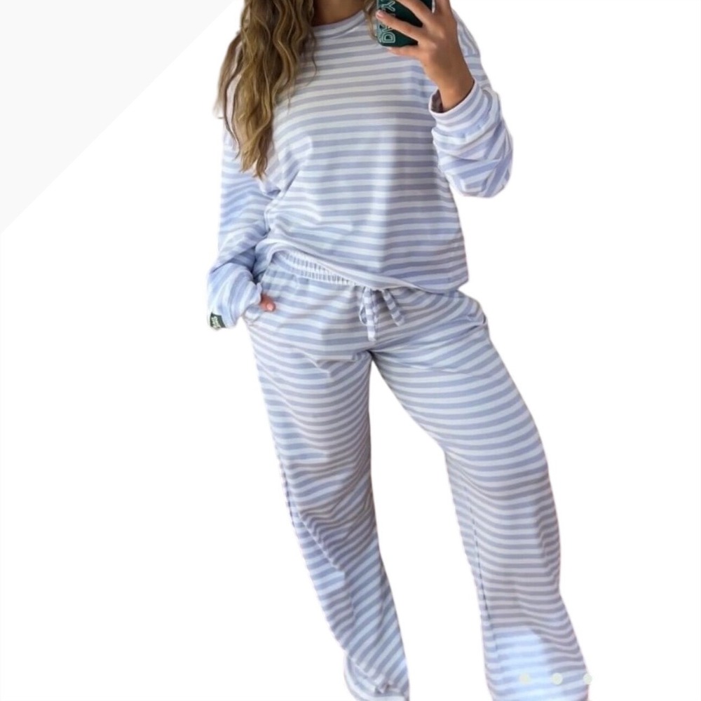 DAILY DRILLS Striped Cotton Set in Wink + White Stripe, Size XS/S Top M/L Bottom